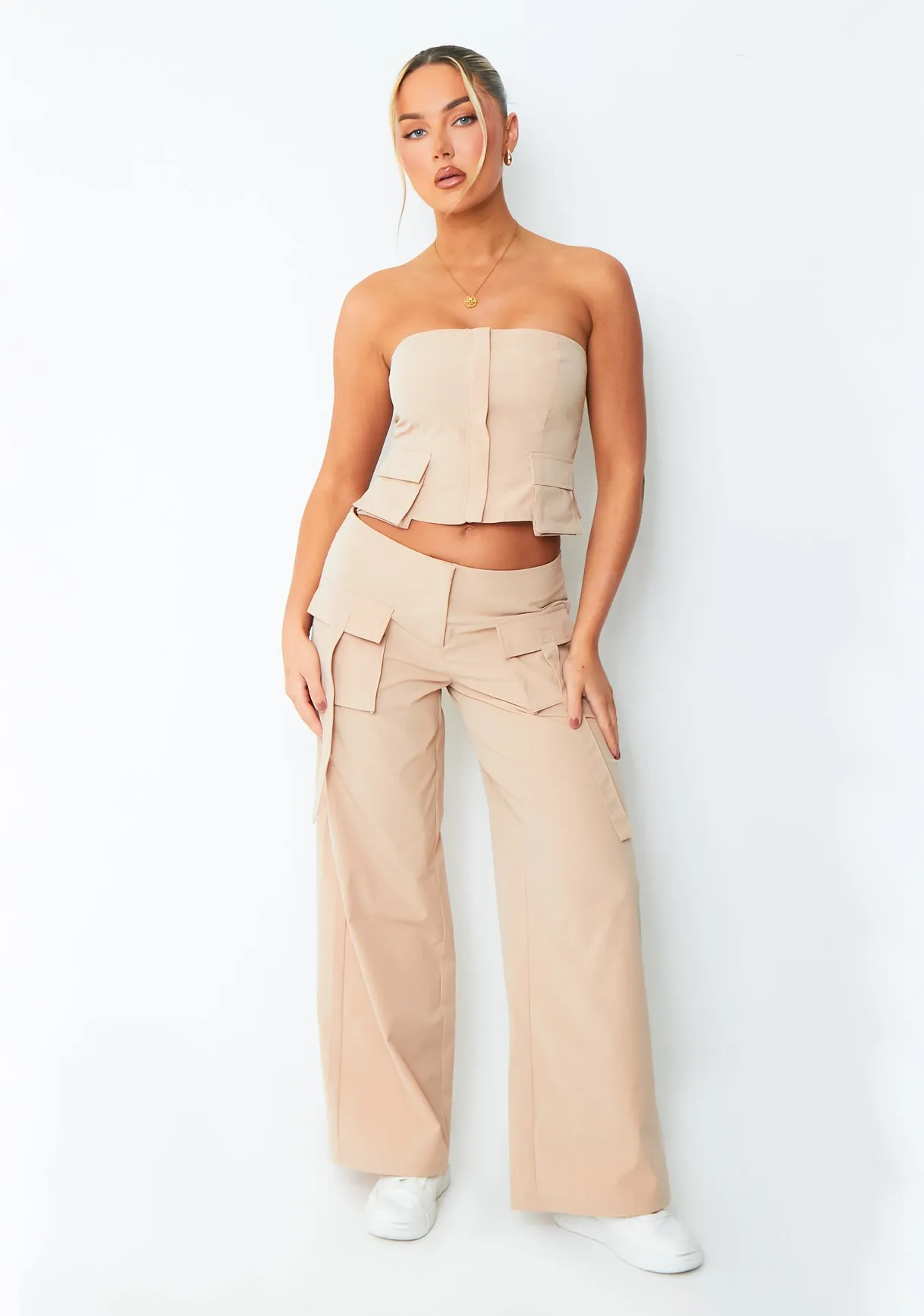Charley Beige Woven Utility Cargo Trousers sold by Missy Empire product image thumbnail 3