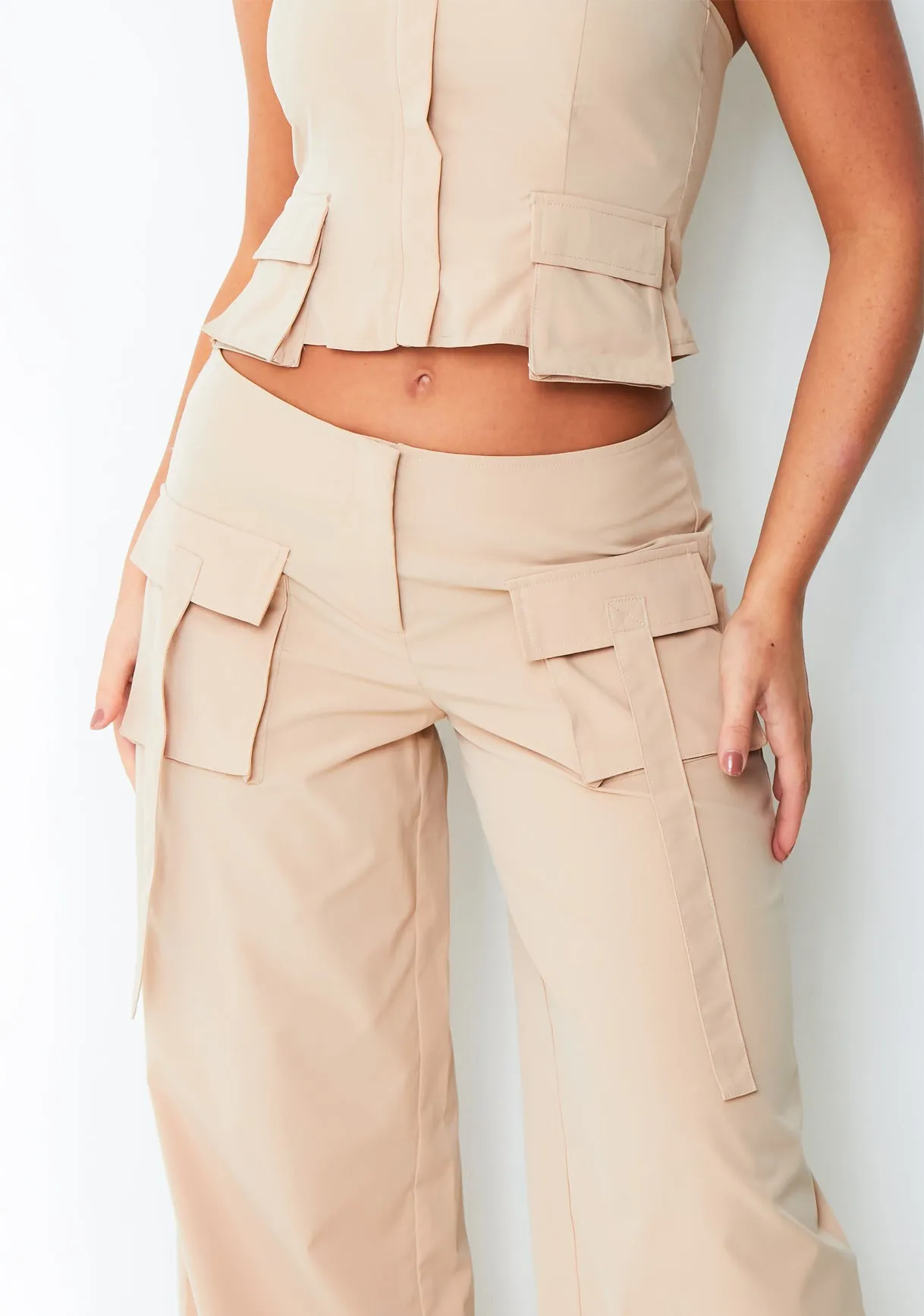 Charley Beige Woven Utility Cargo Trousers sold by Missy Empire product image thumbnail 2