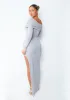 Kate Grey Off The Shoulder Fold Over Cut Out Maxi Dress sold by Missy Empire