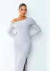 Kate Grey Off The Shoulder Fold Over Cut Out Maxi Dress sold by Missy Empire