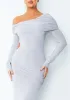Kate Grey Off The Shoulder Fold Over Cut Out Maxi Dress sold by Missy Empire