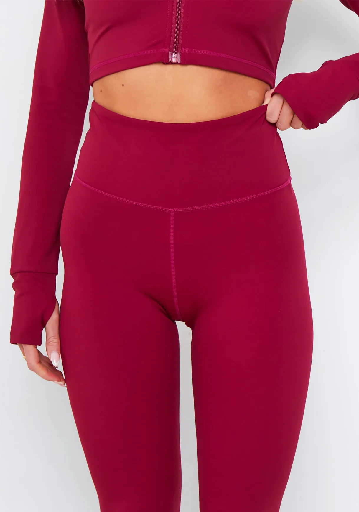 Valeria Burgundy Missy Empire High Waisted Gym Leggings sold by Missy Empire product image thumbnail 2
