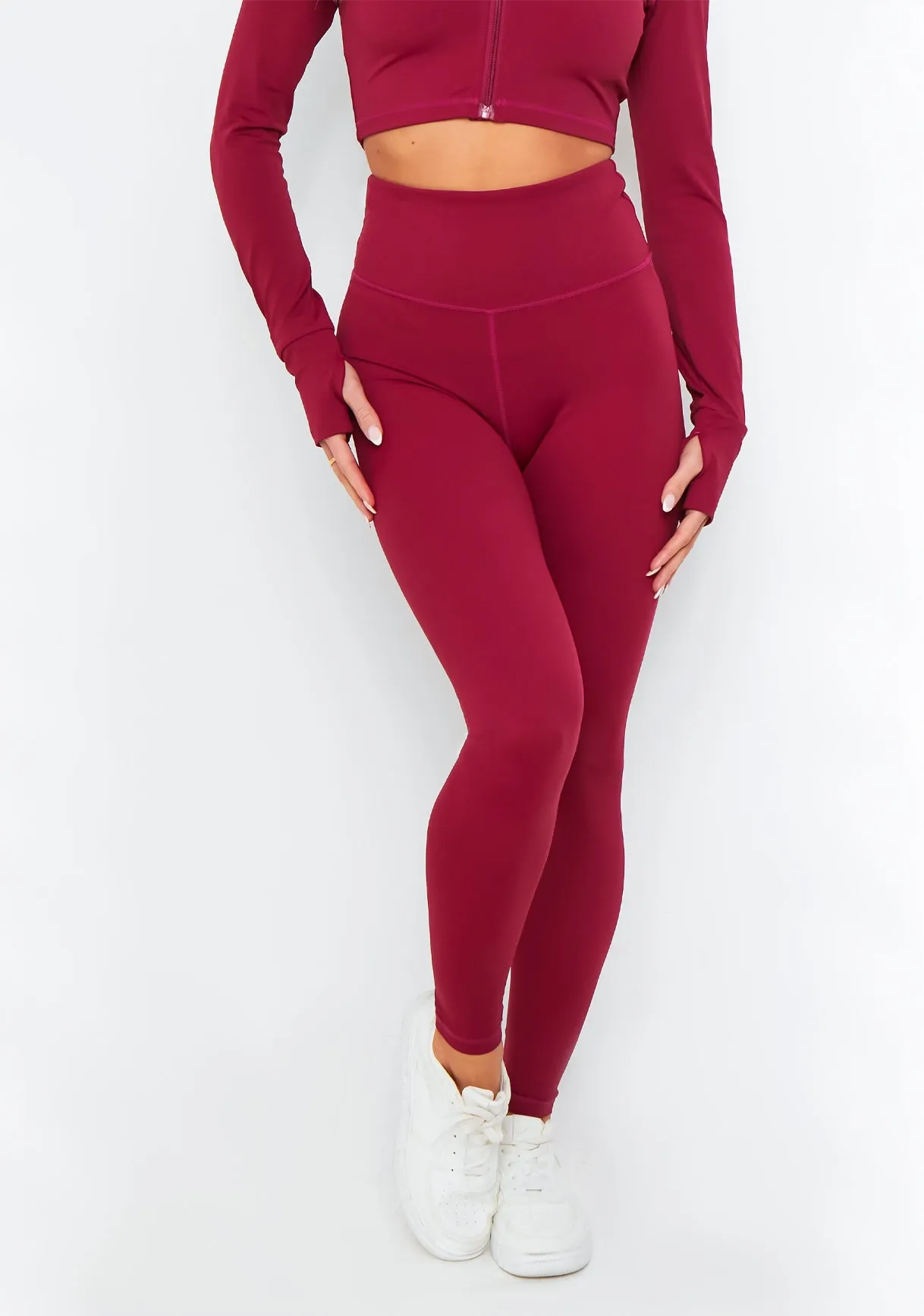 Valeria Burgundy Missy Empire High Waisted Gym Leggings sold by Missy Empire product image thumbnail 4