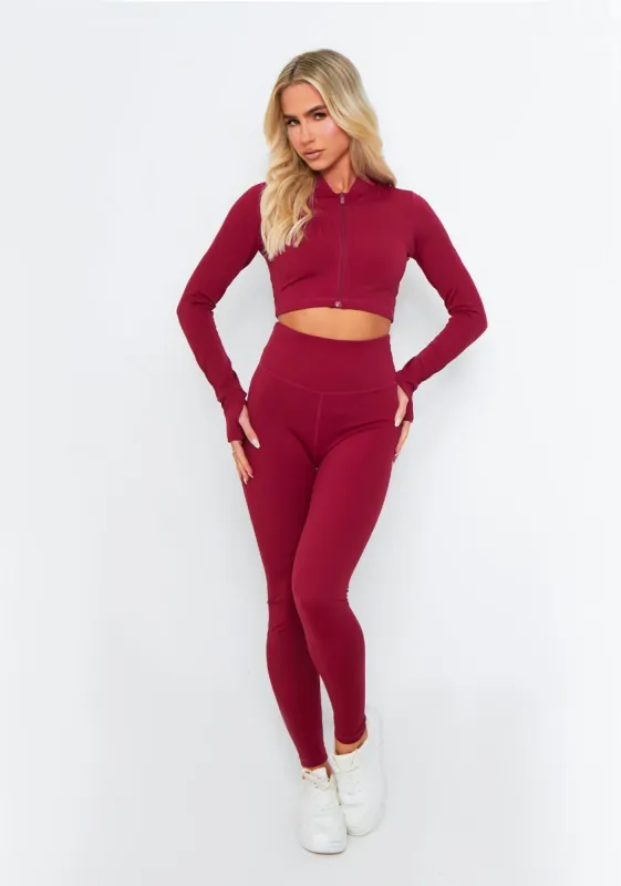 Valeria Burgundy Missy Empire High Waisted Gym Leggings sold by Missy Empire