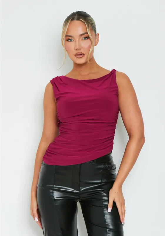Gemma Burgundy Slinky Sleeveless Top sold by Missy Empire