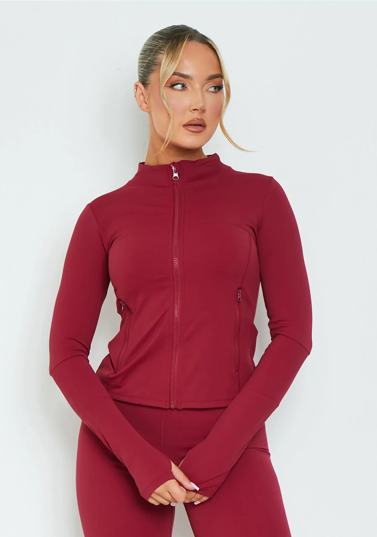 Jenna Burgundy Active Long Sleeve Jacket sold by Missy Empire