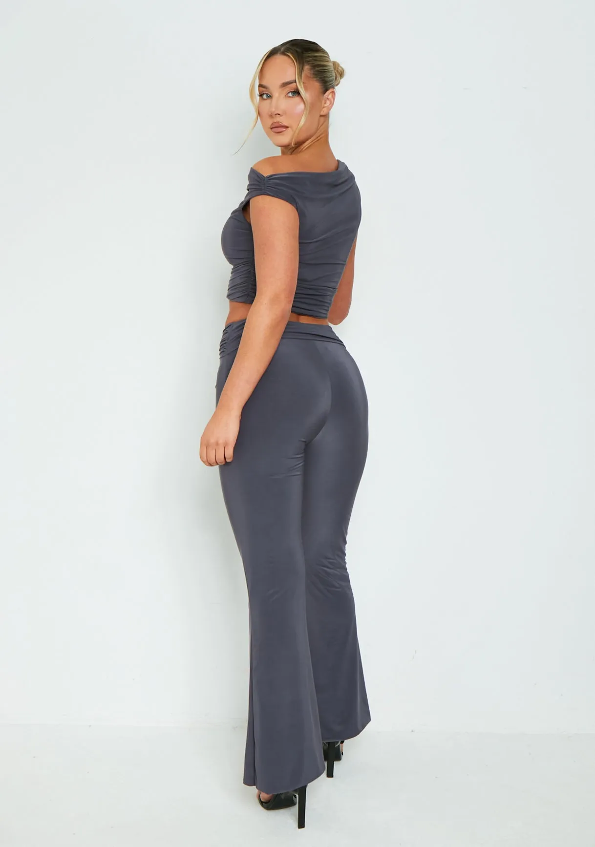 Danielle Charcoal Slinky High Waisted Flared Trousers sold by Missy Empire product image thumbnail 2