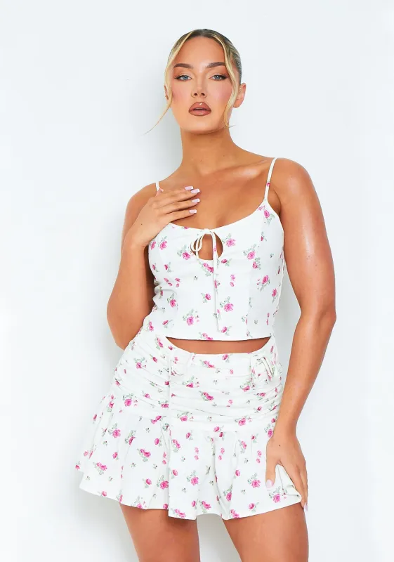 Mia White Floral Round Neck Top sold by Missy Empire