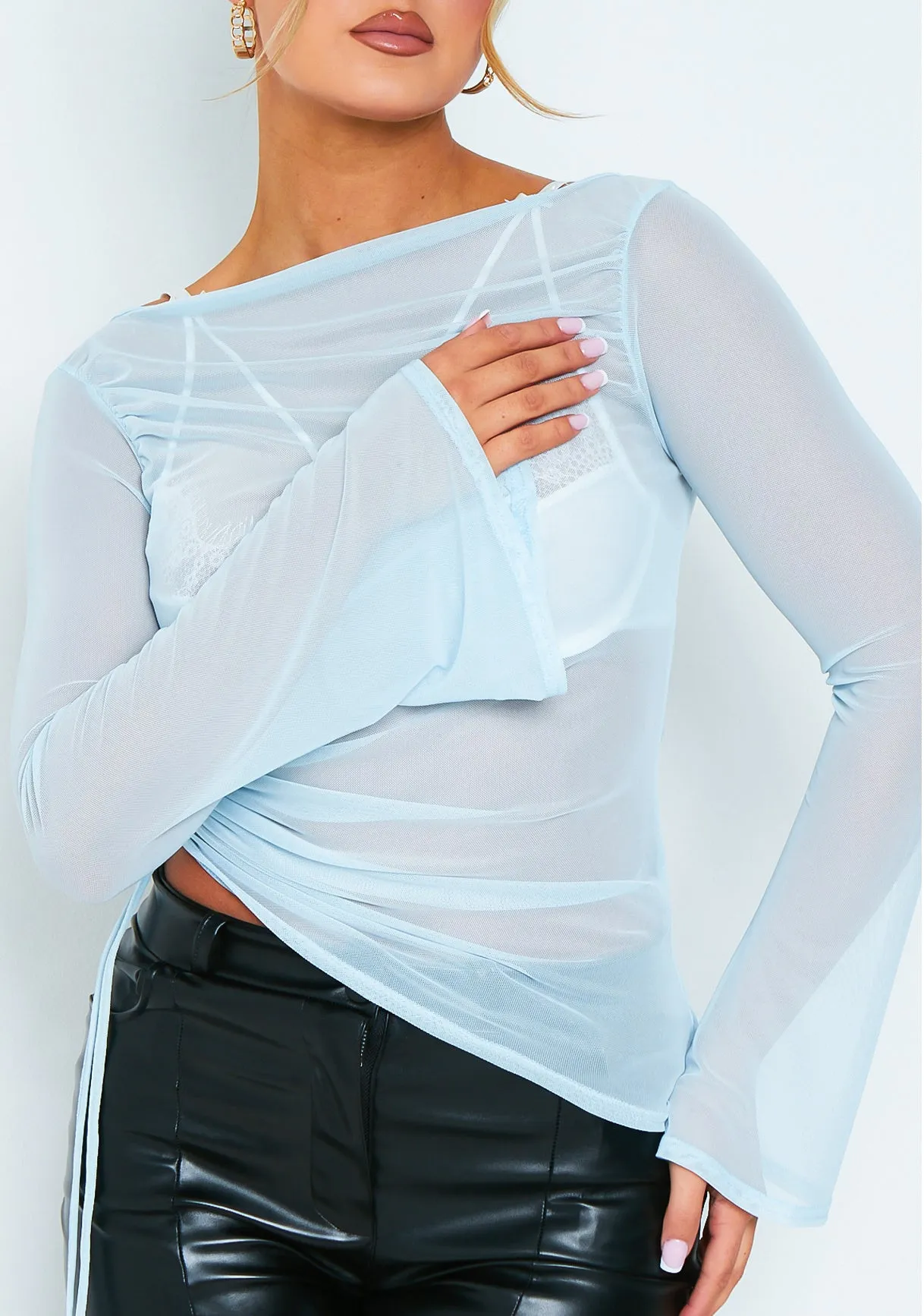 Alexa Light Blue Long Sleeve Mesh Top sold by Missy Empire product image thumbnail 4