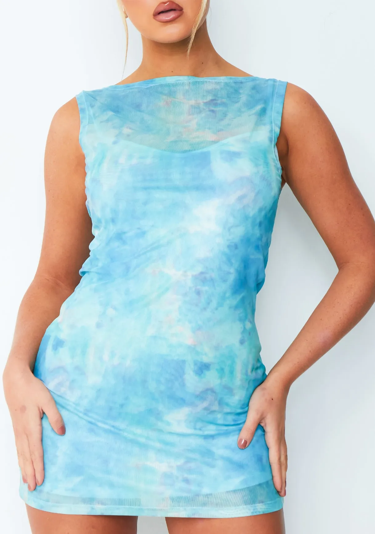 Kate Blue Ombre Sleeveless Mesh Mini Dress sold by Missy Empire product image thumbnail 4