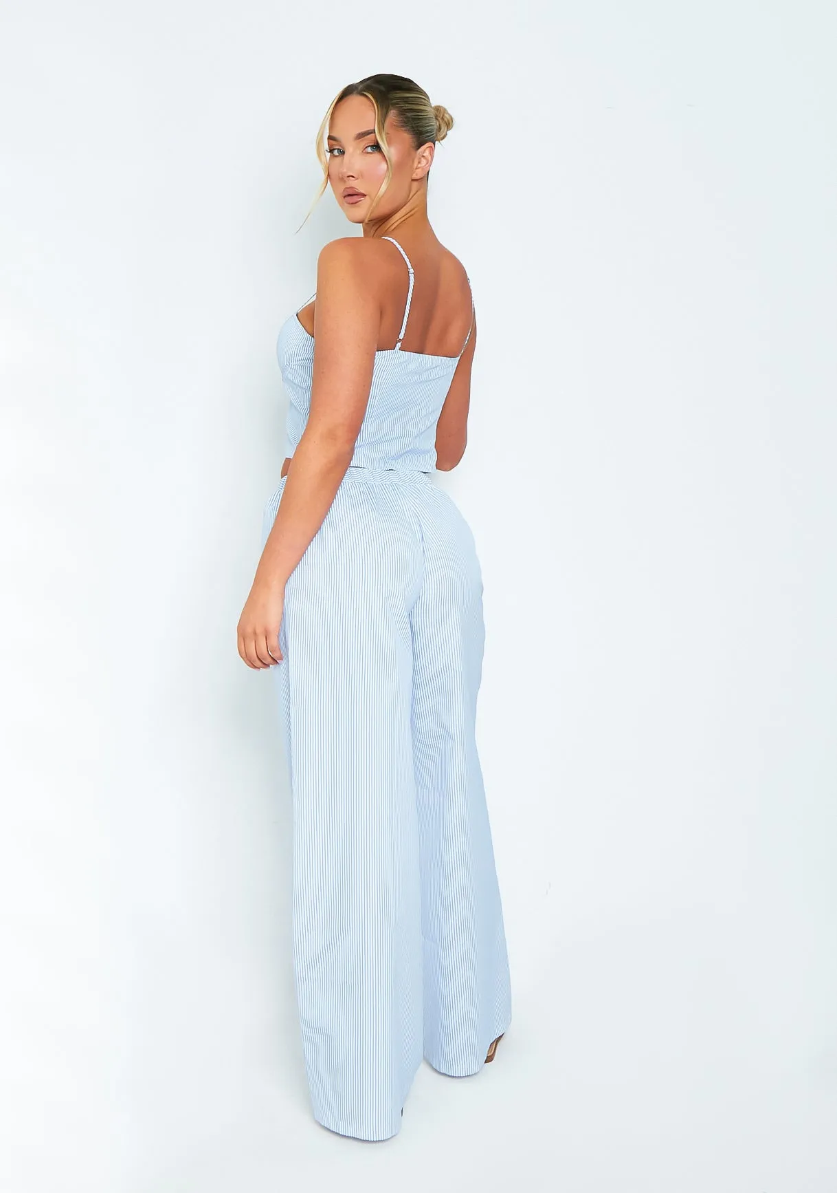 Laura Blue & White Striped Straight Leg Trouser sold by Missy Empire product image thumbnail 2