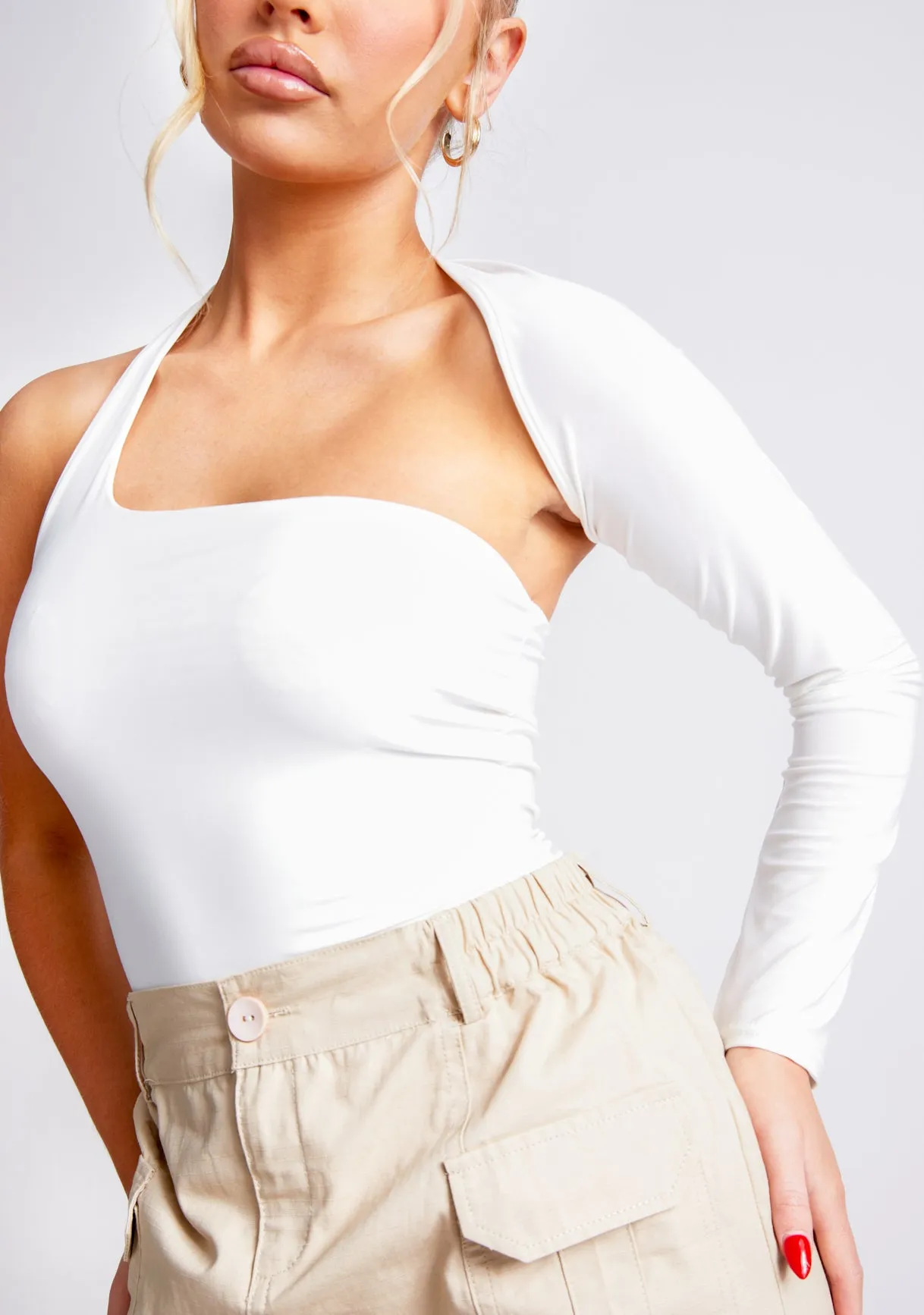 Isla White One Sleeve Slinky Bodysuit sold by Missy Empire product image thumbnail 2