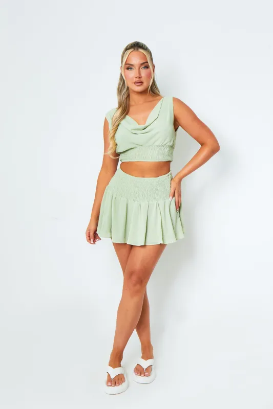 Lola Pistachio Cinched Waist Mini Skirt sold by Missy Empire