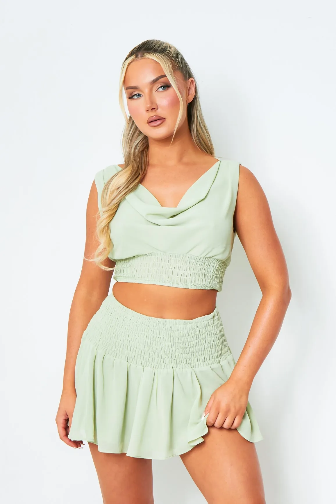 Lola Pistachio Cinched Waist Mini Skirt sold by Missy Empire product image thumbnail 2