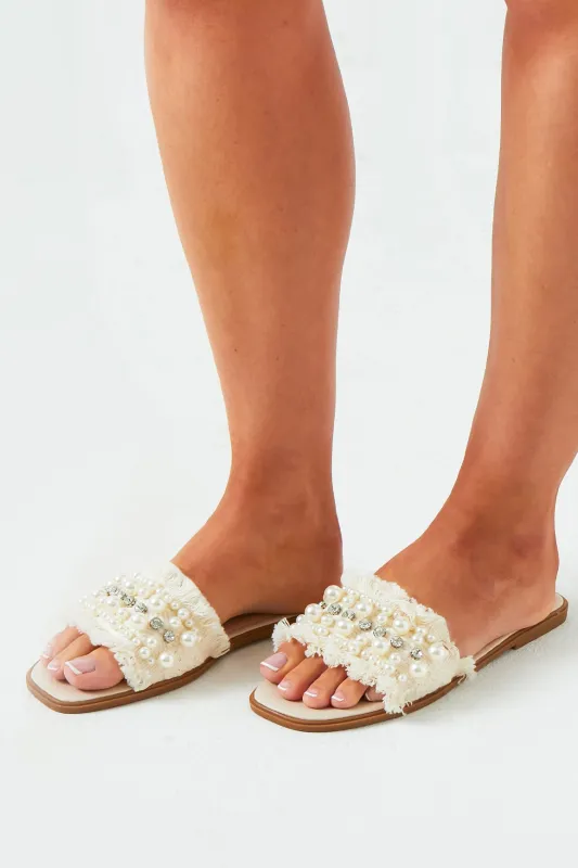 Grace Cream Diamante Sandals sold by Missy Empire