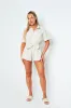 Charley Beige Tie Waist Plunge V Neck Playsuit sold by Missy Empire