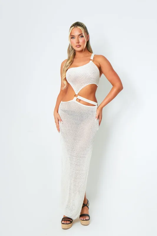 Katie Cream One Shoulder Side Cut Out Maxi Dress sold by Missy Empire