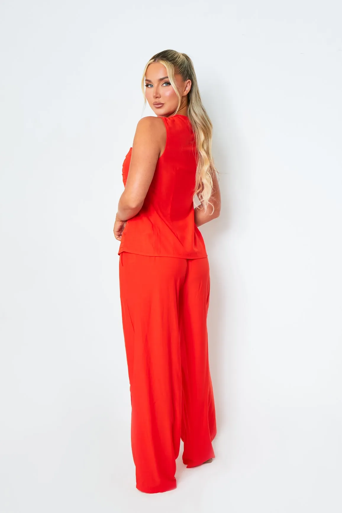 Eleanor Orange Lace Up Front Frill Detail Halterneck Top sold by Missy Empire product image thumbnail 3