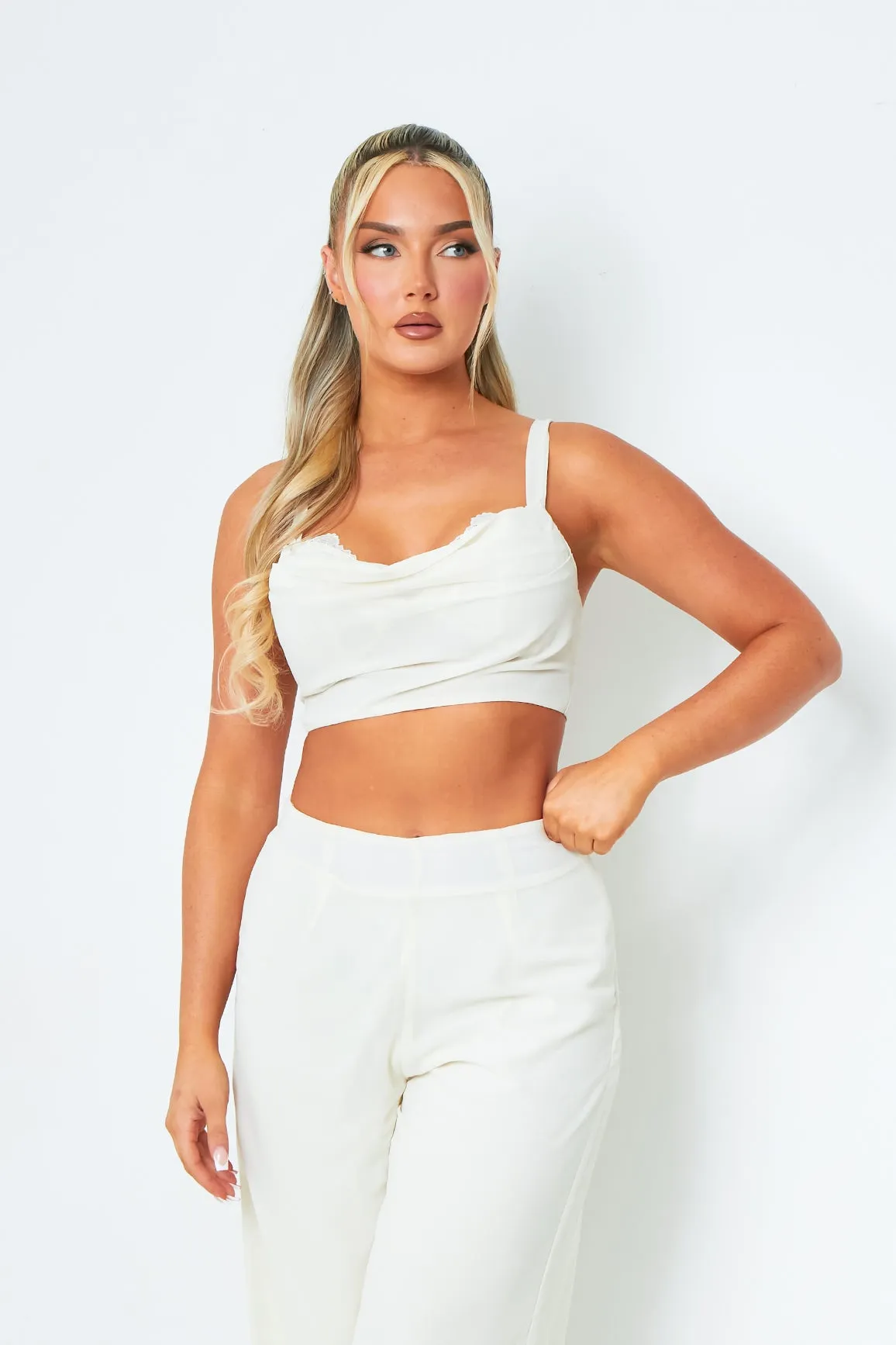 Lauren Cream Drape Front Crop Top sold by Missy Empire