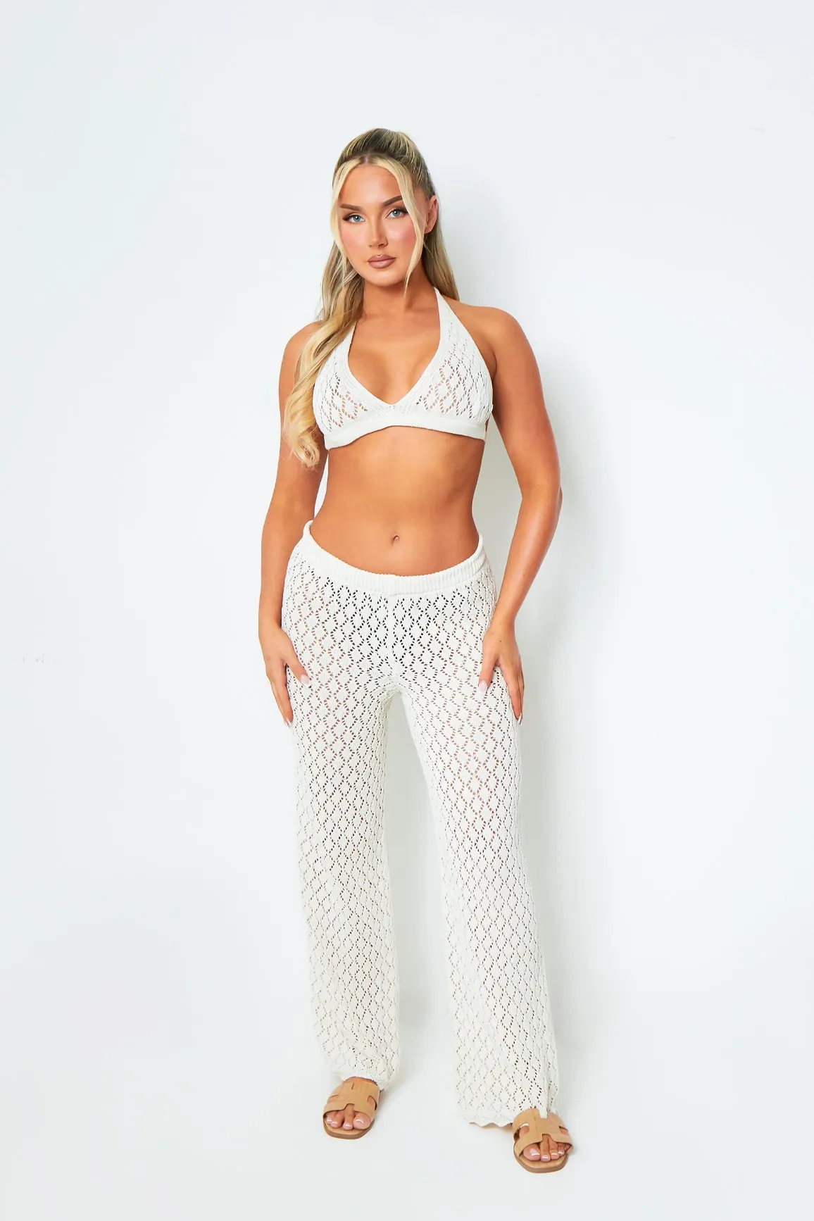 Natalie White Backless Crochet Halterneck Crop Top sold by Missy Empire product image thumbnail 2