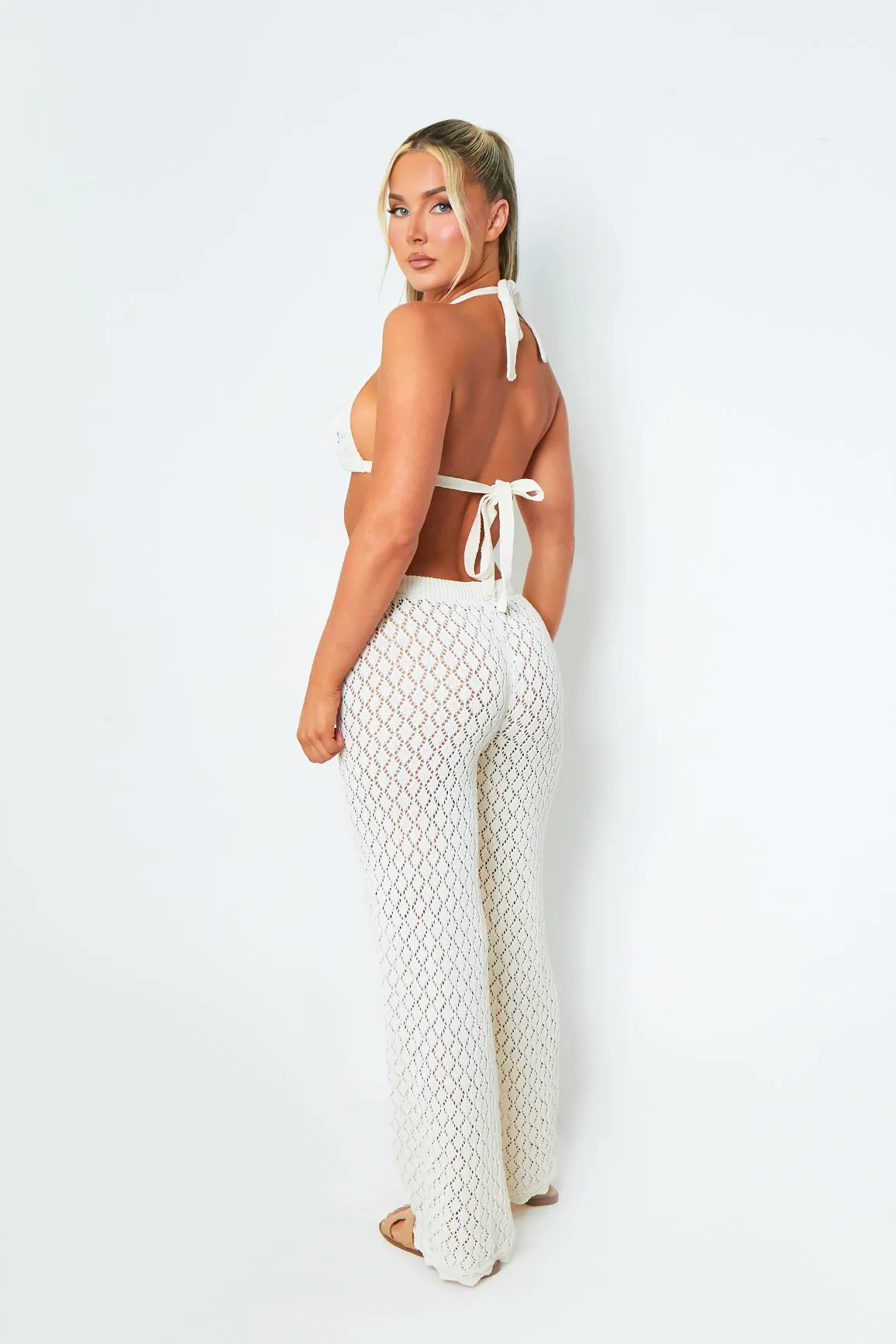 Natalie White Backless Crochet Halterneck Crop Top sold by Missy Empire product image thumbnail 3