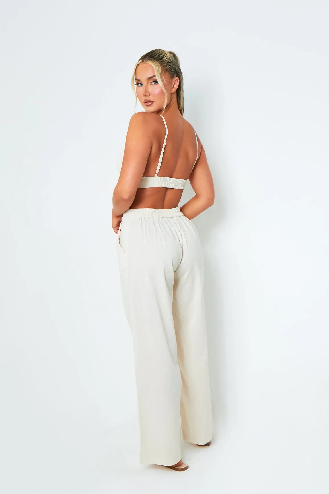 Rachel Cream High Waisted Tailored Wide Leg Trousers sold by Missy Empire product image thumbnail 2