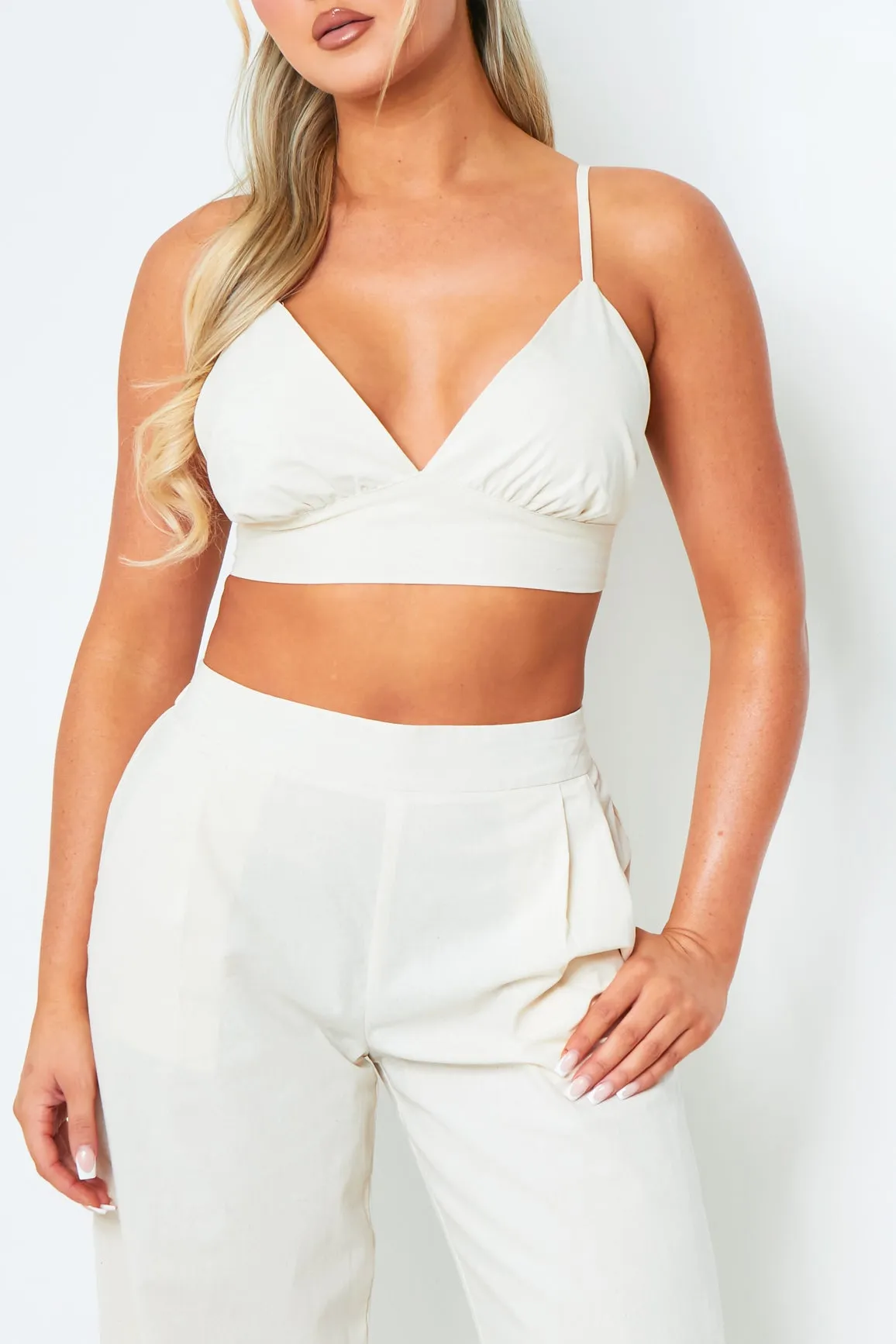 Rachel Cream High Waisted Tailored Wide Leg Trousers sold by Missy Empire product image thumbnail 4