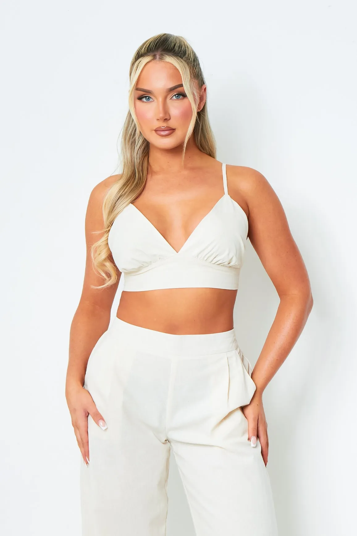 Mia Cream Sculpted Scoop Neck Bralette sold by Missy Empire
