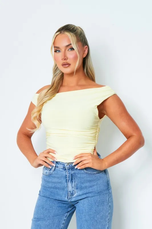 Lidia Yellow Super Soft Off The Shoulder Top sold by Missy Empire