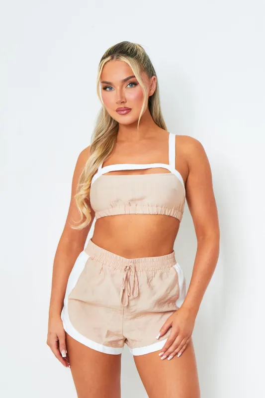 Leah Beige & White Cut Out Crop Top sold by Missy Empire