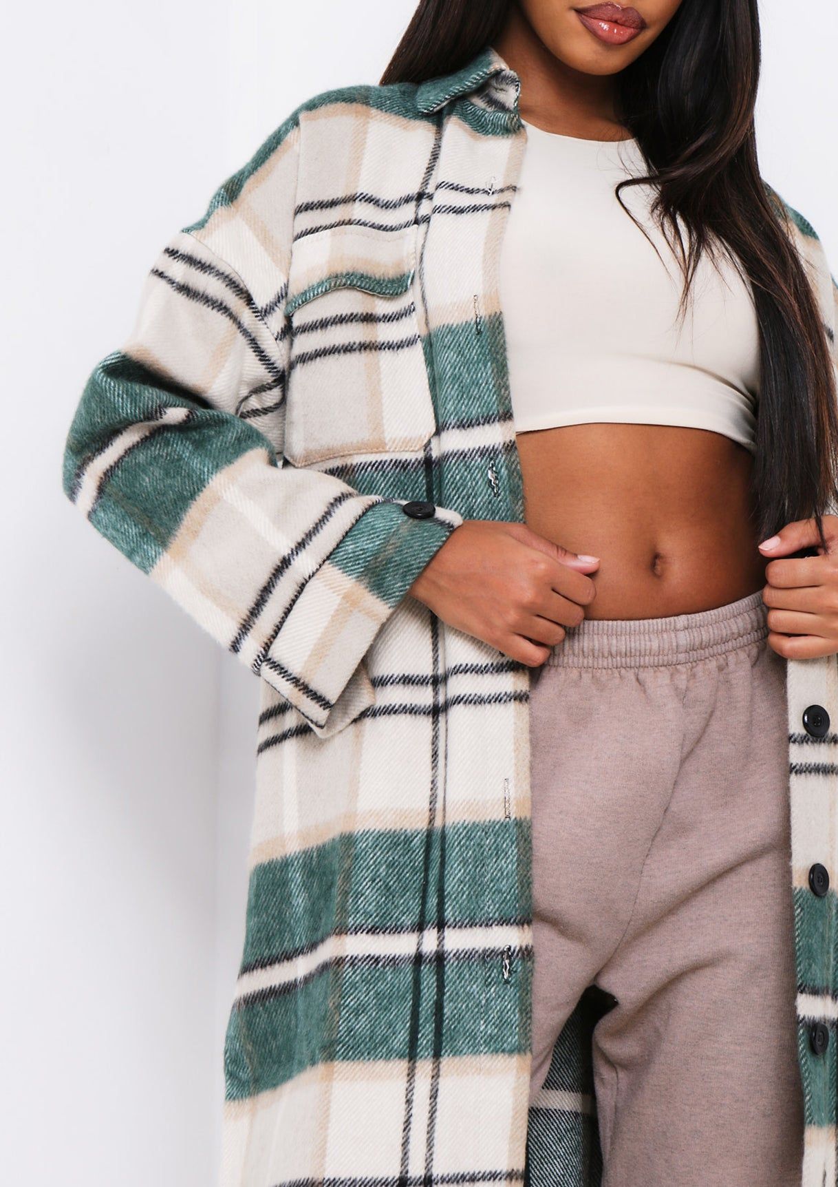 Faye Green Checked Longline Shacket sold by Missy Empire product image thumbnail 4