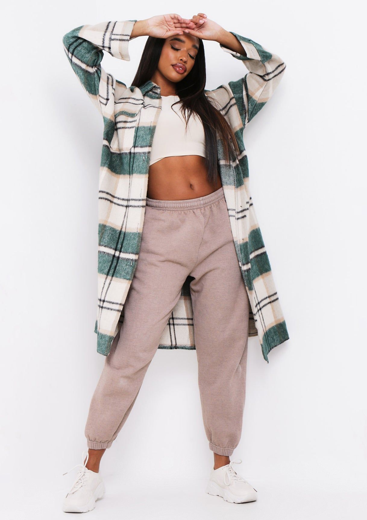 Faye Green Checked Longline Shacket sold by Missy Empire product image thumbnail 5
