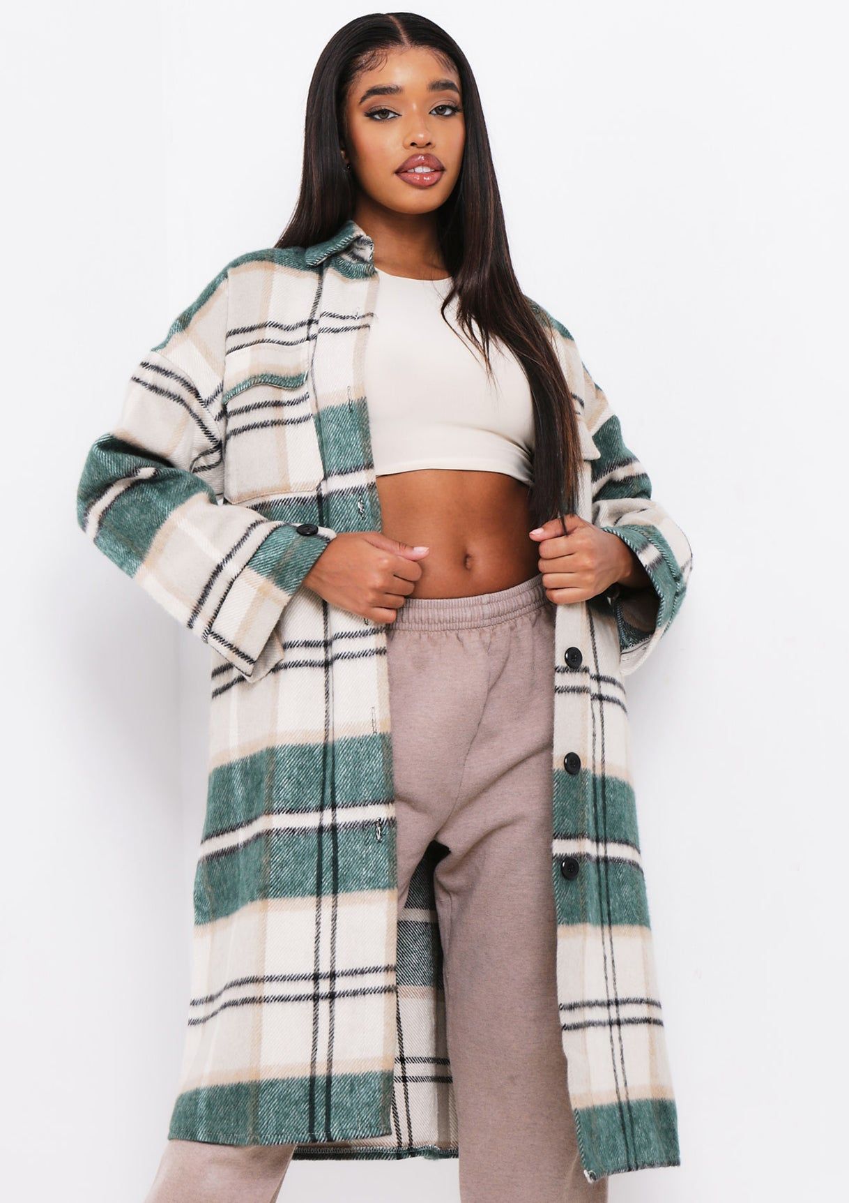 Faye Green Checked Longline Shacket sold by Missy Empire product image thumbnail 2
