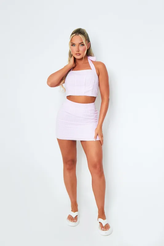 Grace Pink Checkered Mid Rise Mini Skirt sold by Missy Empire