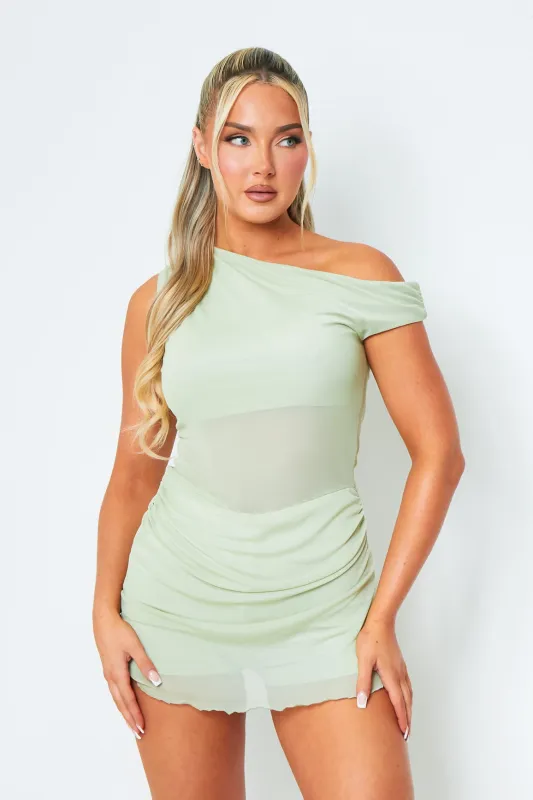 Sarah Sage One Shoulder Double Layer Mesh Mini Dress sold by Missy Empire