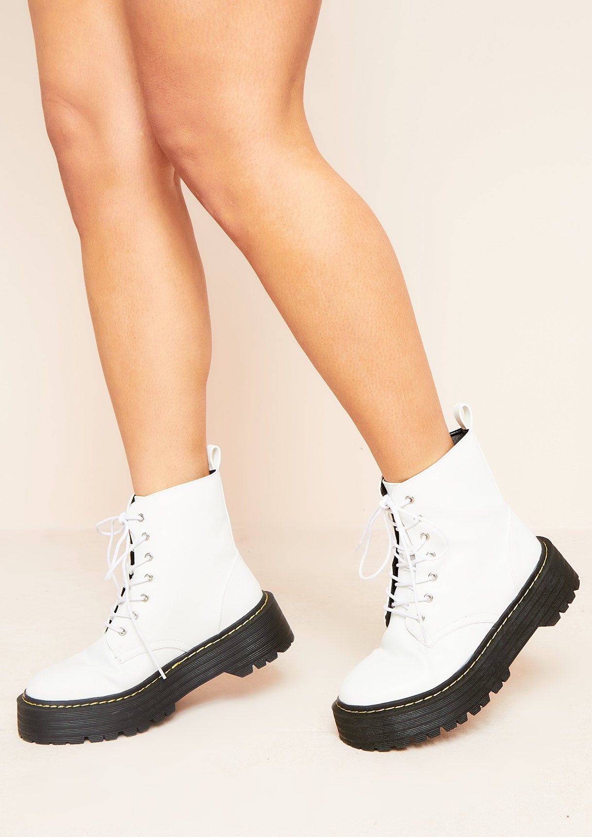 Inesita White Vegan Leather Chunky Ankle Boots sold by Missy Empire product image thumbnail 4