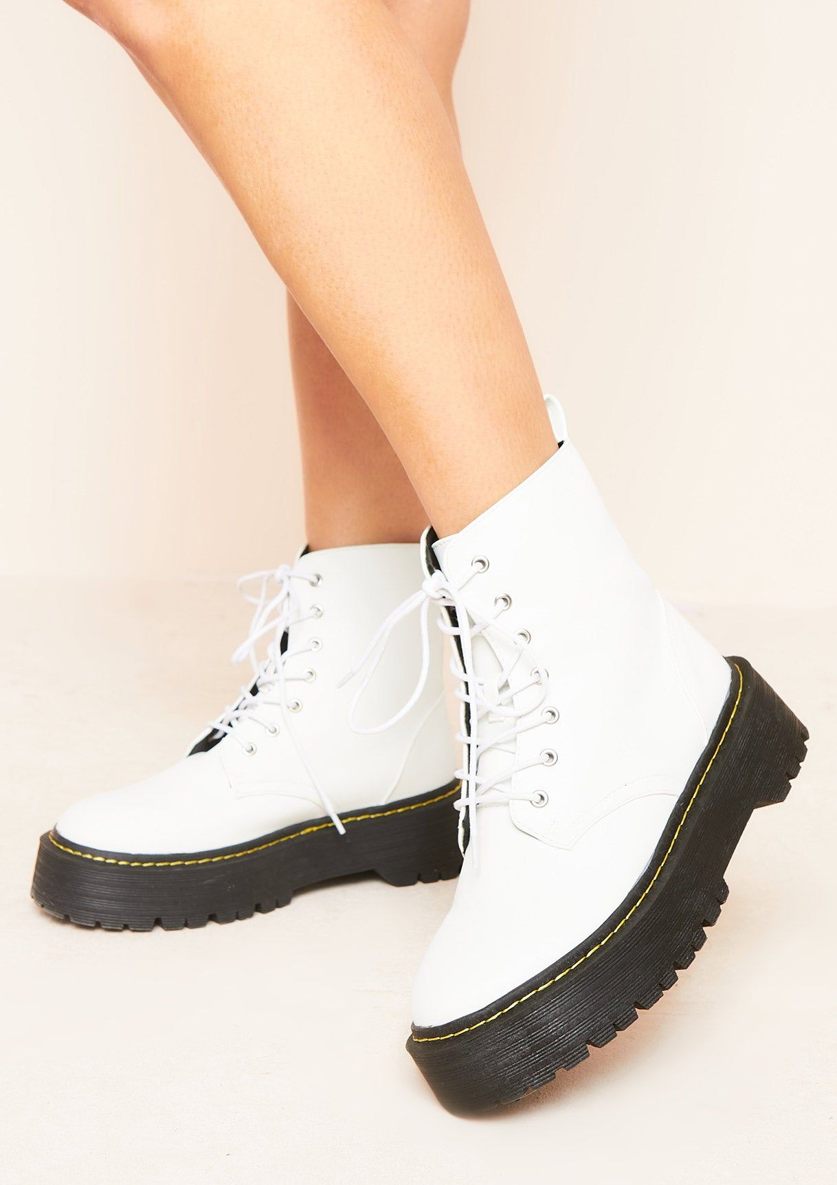 Inesita White Vegan Leather Chunky Ankle Boots sold by Missy Empire product image thumbnail 2