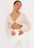 Luna Champagne Slinky Twist Front Long Sleeve Crop Top sold by Missy Empire