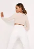 Luna Champagne Slinky Twist Front Long Sleeve Crop Top sold by Missy Empire