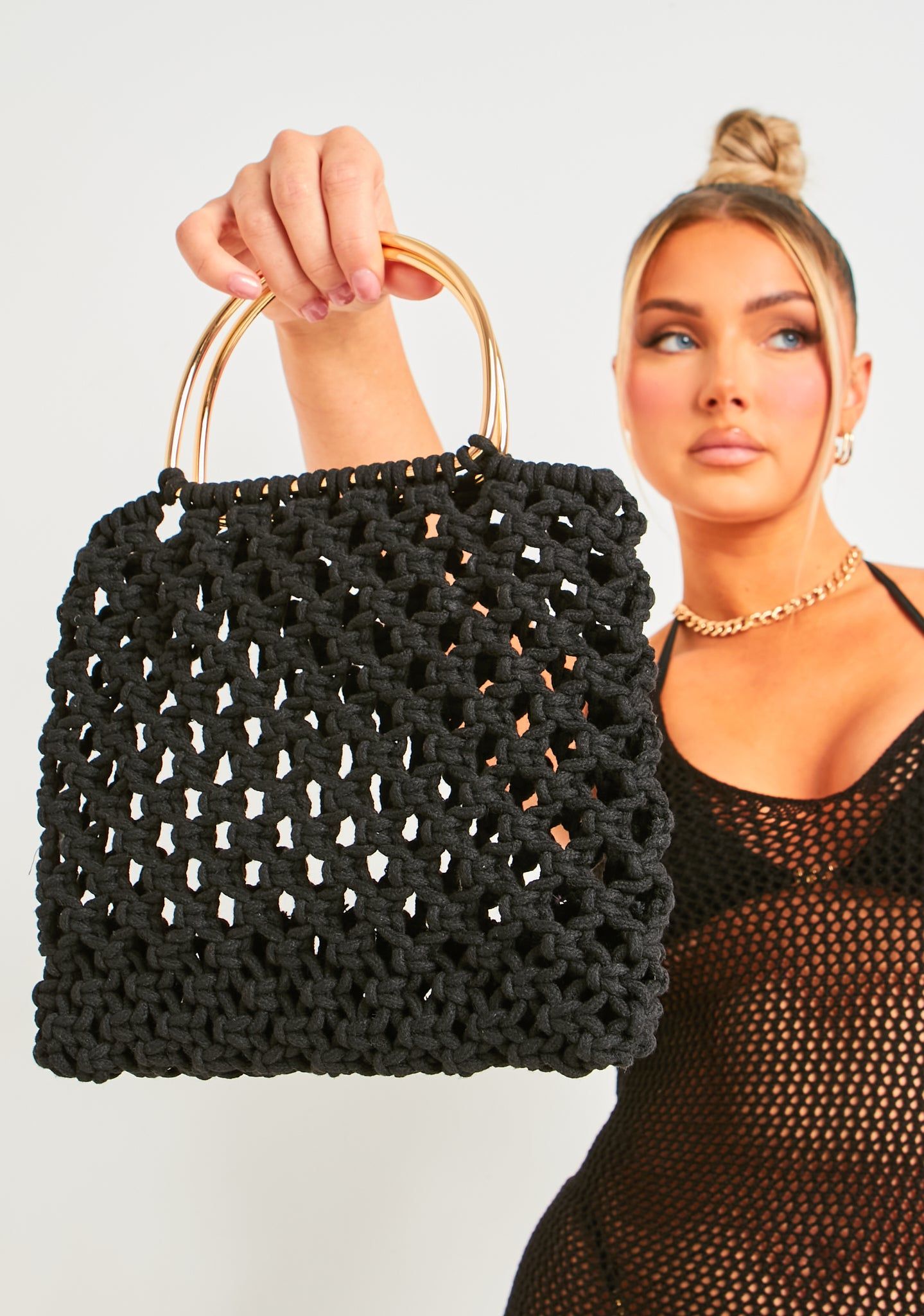 Isla Black Crochet Mini Grab Bag sold by Missy Empire product image thumbnail 4