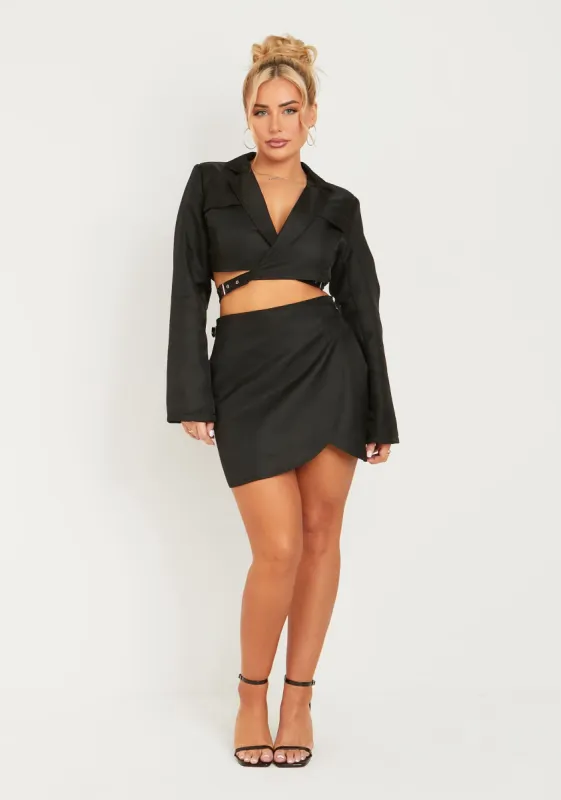 Anna Black Utility Wrap Mini Skirt sold by Missy Empire