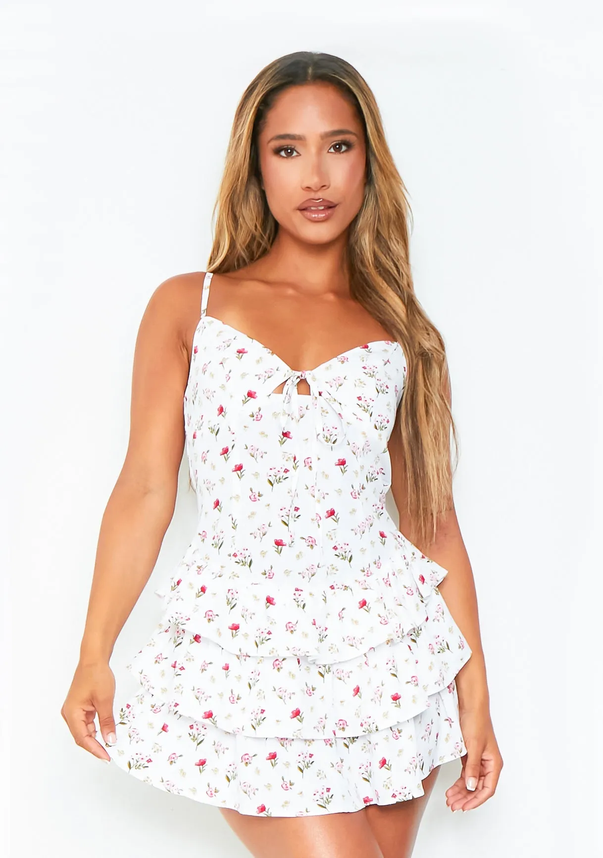 Ava Cream Floral Print Pleated Mini Dress sold by Missy Empire product image thumbnail 4