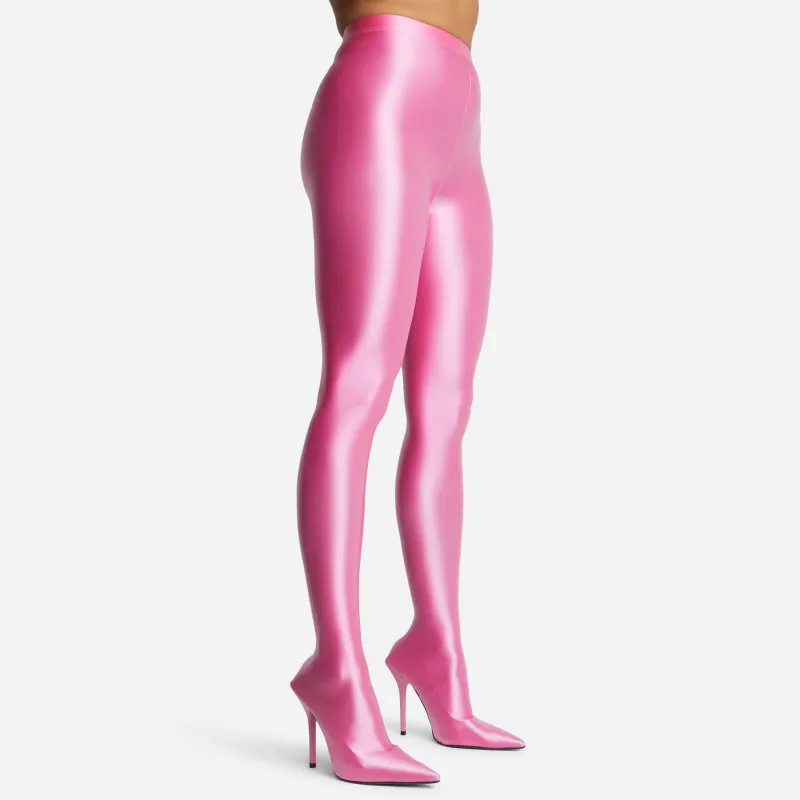 Aim-High Pointed Toe Long Legging Heel Boot In Pink Lycra sold by Missy Empire