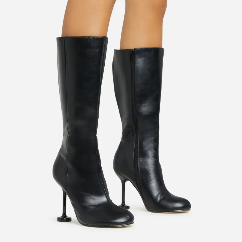 Envious Square Toe Mid Calf Heel Boot In Black Faux Leather sold by Missy Empire