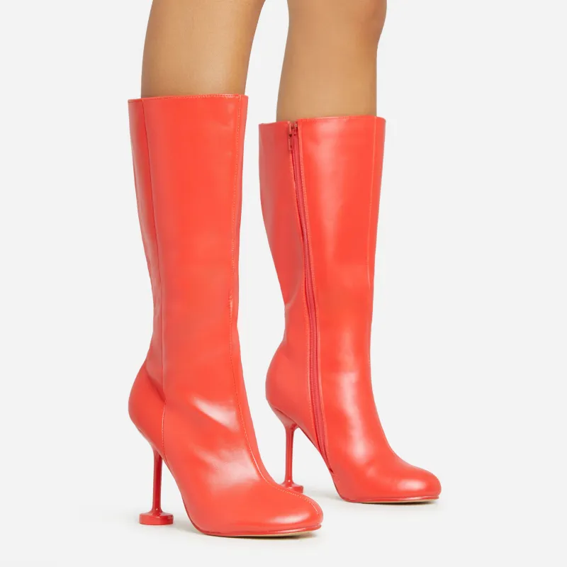 Envious Square Toe Mid Calf Heel Boot In Red Faux Leather sold by Missy Empire