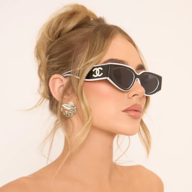 Side Logo Detail White Trim Chunky Sunglasses In Black sold by Missy Empire