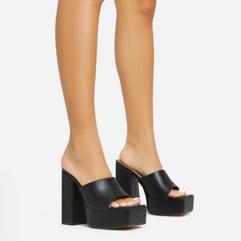 Bonnie Square Toe Platform Block Heel Mule In Black Faux Leather sold by Missy Empire