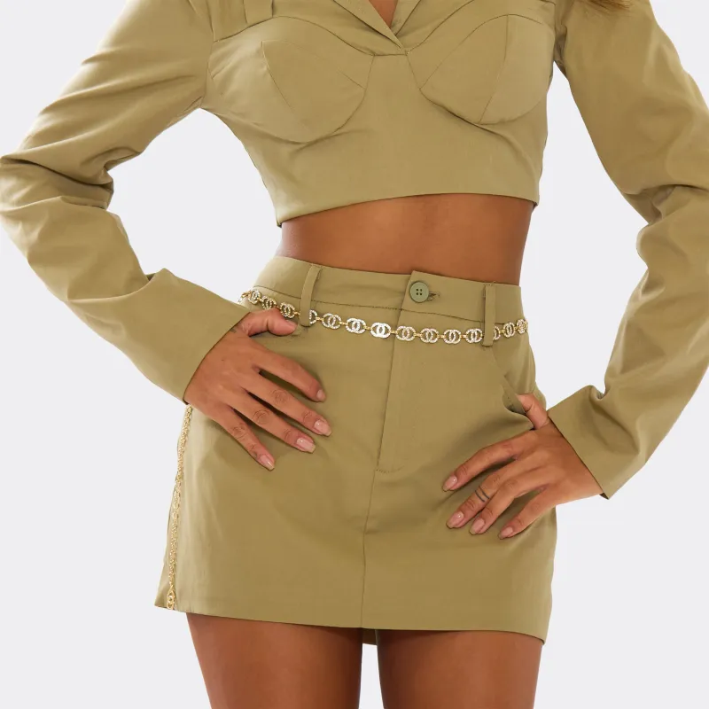 Diamante Chain Detail Belt In Gold sold by Missy Empire