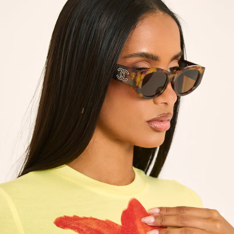 Rectangle Shape Side Logo Thick Frame Sunglasses In Leopard Print sold by Missy Empire