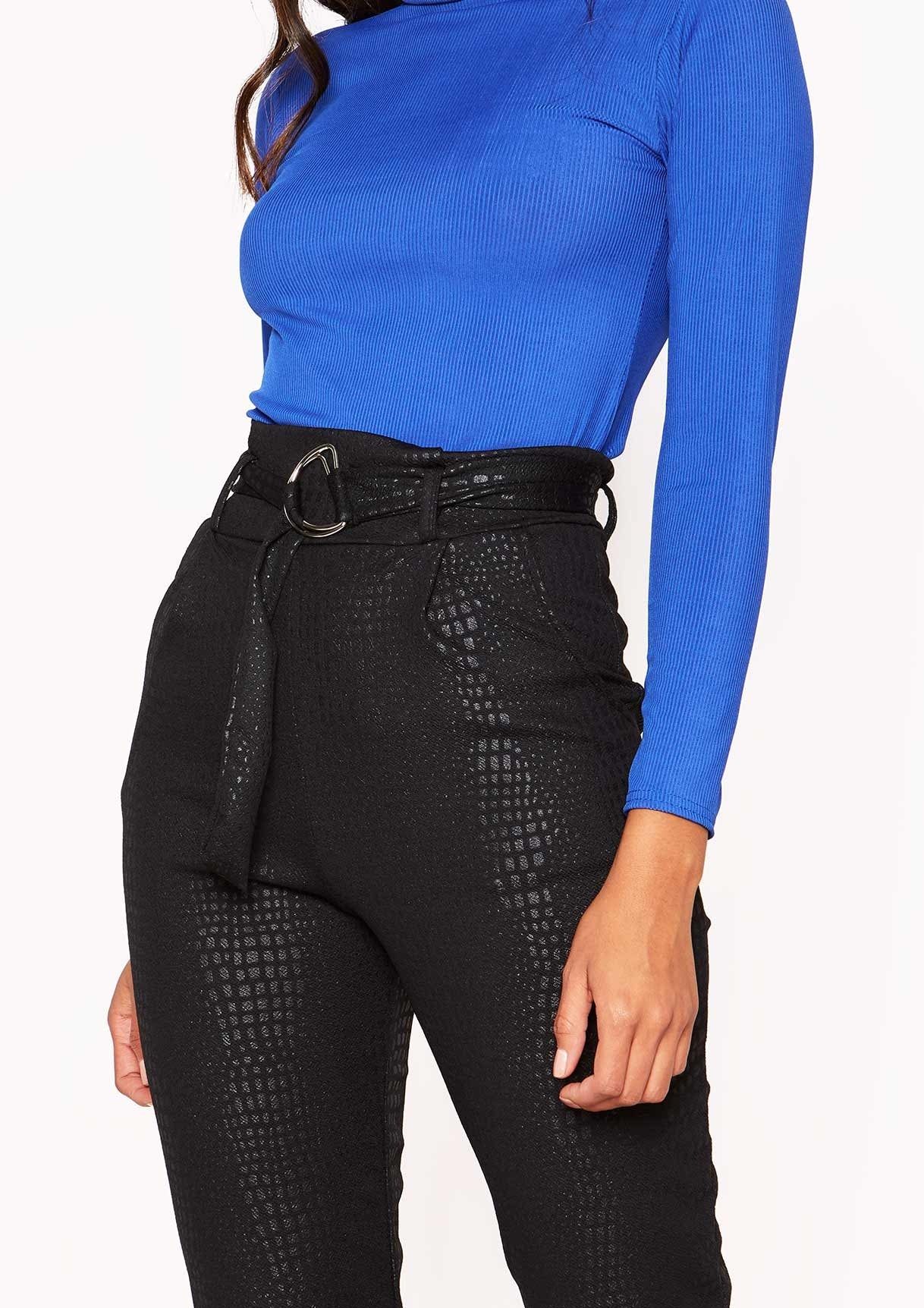 Jade Black Snake Print Belted Skinny Trousers sold by Missy Empire product image thumbnail 4